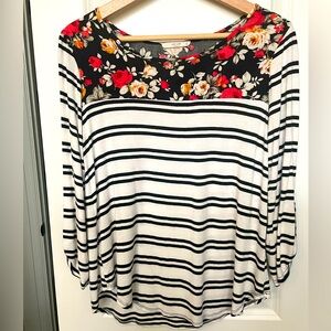 Floral and striped 3/4 sleeve top